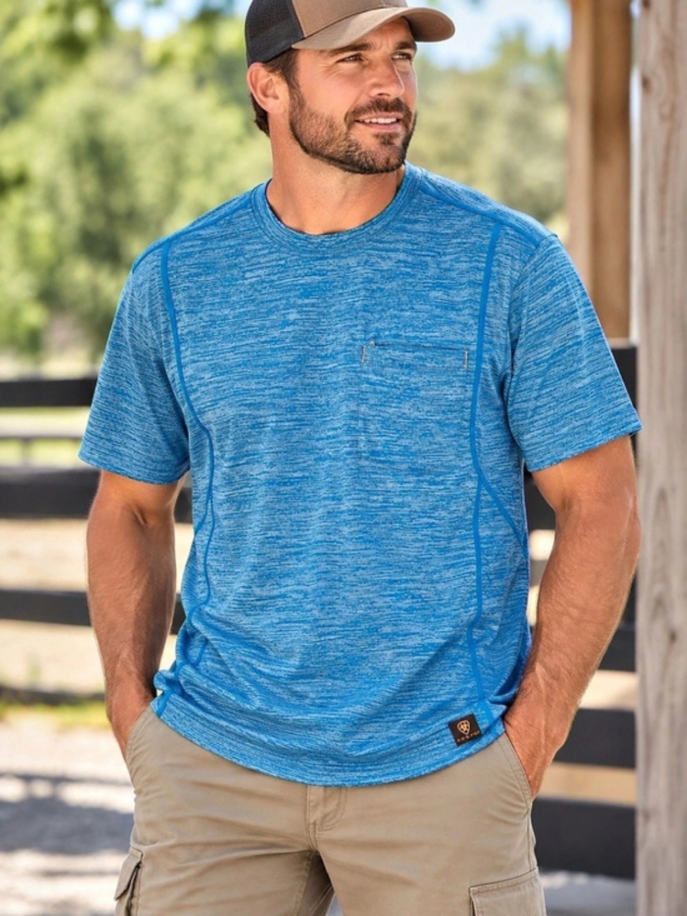 Ariat Rebar Heat Fighter Short Sleeve Pocket T-Shirt Blue Large